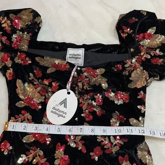 Autumn Adeigbo Rosalie Dress Black Red Gold Sequins Cocktail NWT Sz 6 - Picture 15 of 16